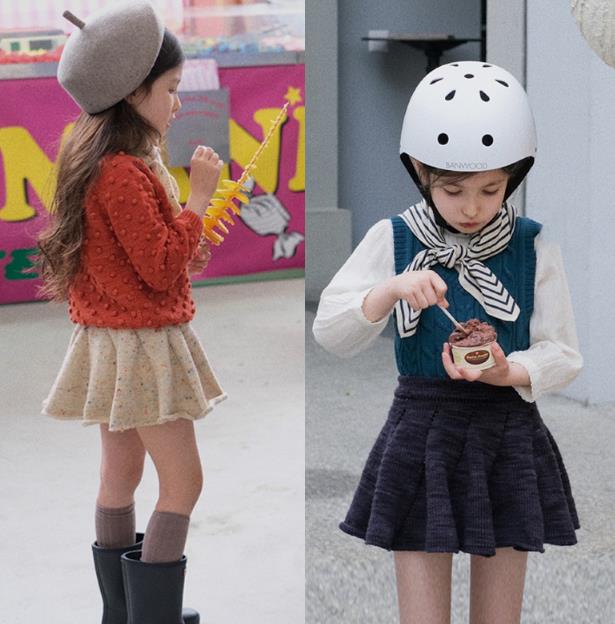 2023秋新作 韓国子供服 無地 ニット 女の子 ベビー服　キュロット スカート セーター 可愛い 2色