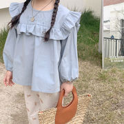 2023春新作　女の子　レトロ風　刺繍襟　シャツ　トップス　長袖　カジュアル　ブラウス　子供服　