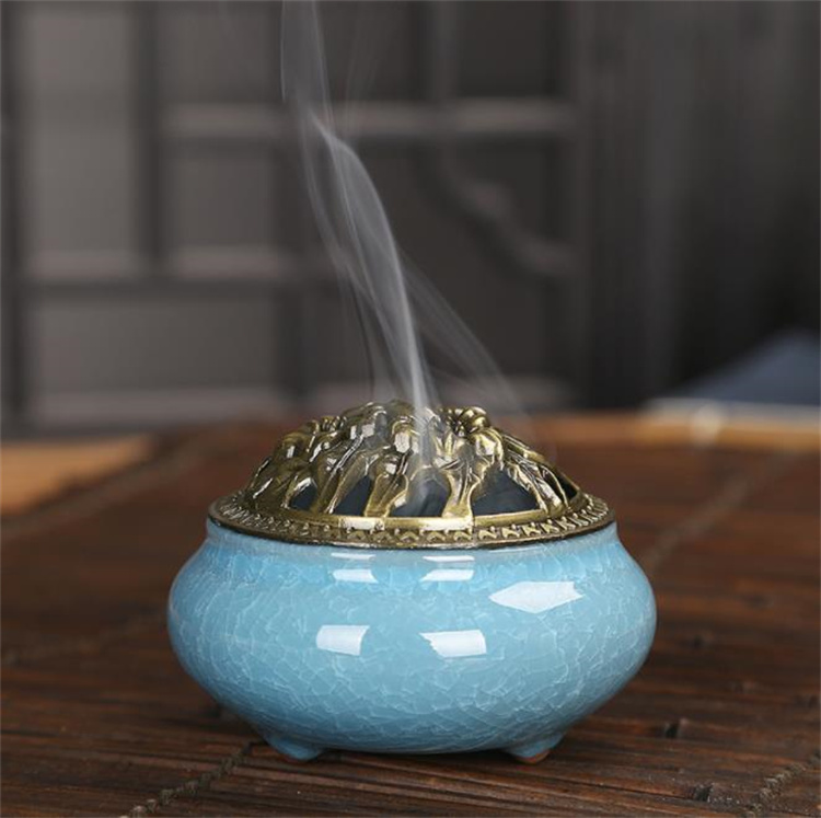 青磁香炉 仏壇用香炉 陶磁器 香台 新品 蓋 丸香炉 薫香盤 香檀 陶器