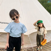 子供服   夏 薄い  パフスリーブ  無地 半袖 Tシャツ  韓国ファッション カジュアル  トップス 3色