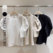 【NEW即納商品】　韓国風レディース服　ピュアカラー スリミング パフスリーブ シャツ