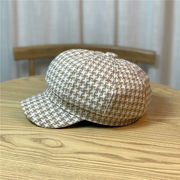 千鳥格八角帽子レディースファッション秋冬レトロ英国風画家帽ファッションベレー帽