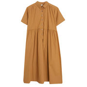 綿麻ワンピース夏の新作ゆったり洋風ビッグサイズ婦人服ミディドレスコットン半袖シャツスカート