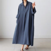 韓国ゆったり大きいサイズワンピース2023春夏ニーハイロングボトムシャツ綿麻シャツスカート