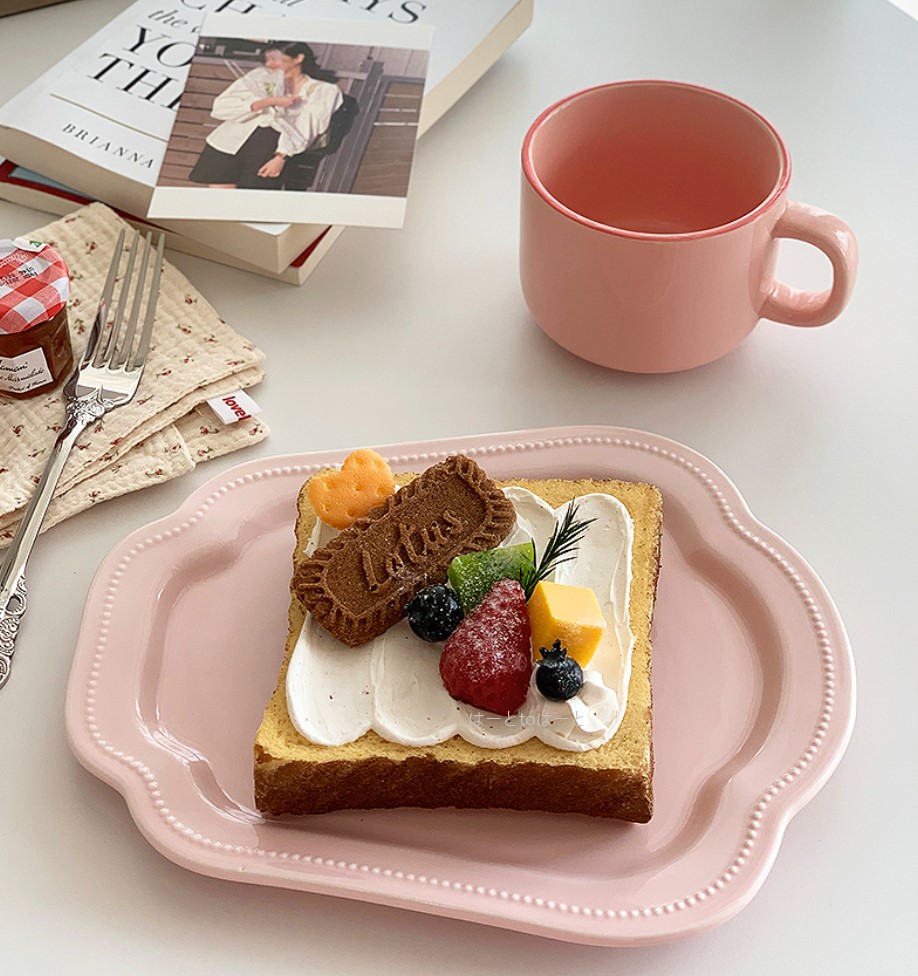 お皿   撮影用    ins   朝食皿   ピンク  プリンセス風   洋食皿   デザート皿   食器   写真道具