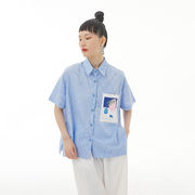2023夏新作オーバーサイズ婦人服抽象柄プリントレディースデザインシャツゆったり着やせトップス