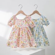 女の子  子供服  ワンピース  花柄スカート  プリンセススカート  夏  バブル袖  半袖