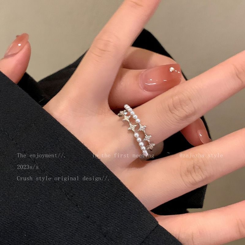 新作 韓国風  レディース  気質   アクセサリー   星の真珠  リング    開口指輪  調節可能  ファッション