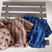 2023夏人気新作  韓国風子供服 ベビー服 キッズ  Tシャツ+ショートパンツ  竪縞  セットアップ  2色