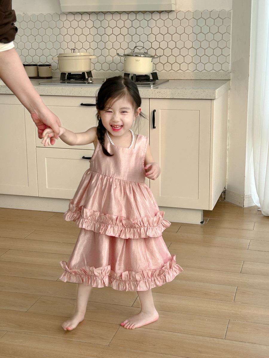 2024夏新作  韓国風子供服  キッズ服   袖なし  かわいい    ワンピース   ビーチドレス  チョッキ  2色