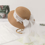 韓国キャペリン帽子ネッカチーフ蝶ネクタイキャペリン夏季婦人麦わら帽子シルクハット帽子