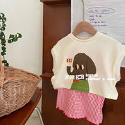 ins夏人気  韓国風子供服  ベビー服  可愛い  半袖 トップス  Tシャツ+ワンピース   2点セット