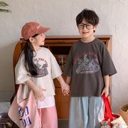 2024春新作  韓国風子供服  キッズ服    トップス    Tシャツ   カジュアル  男女兼用   2色