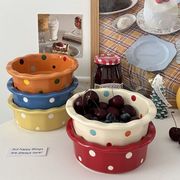 ins 韓国風    可愛い    陶器の食器    写真用    撮影道具   サラダボウル    お椀   焼き皿  ドット 5色