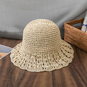 麦わら帽子バケットハットリゾート観光帽子夏のレディースおしゃれ日除け日焼け止め帽子