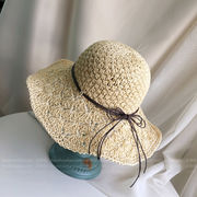 折り畳み式ビーチ帽子海辺に沿った韓国の手編み女性麦わら帽子大リボンサンバイザー韓国女性夏