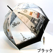 【雨傘】【長傘】【ビニール傘】バードゲージ型POE×エンボス切り継ぎPARIS柄手開き傘
