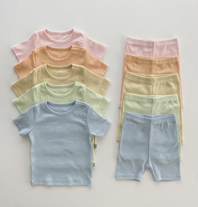 夏新作 韓国 赤ちゃん 綿 半袖+半ズボン 2点 セット夏服 男女兼用 子供服 6色