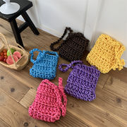 メッシュトートバッグ　可愛いネットバッグ　編みハンドバッグ　フォンポーチ　韓国INSバッグ