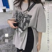 2023夏服 Tシャツ オーバーサイズ 裾スリット ラウンドネック 丸首 ストリート ゆったり