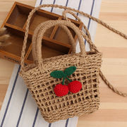 新しいさくらんぼの草編みバッグかわいい海辺リゾートビーチバッグショルダークロス小清新編みバッグ