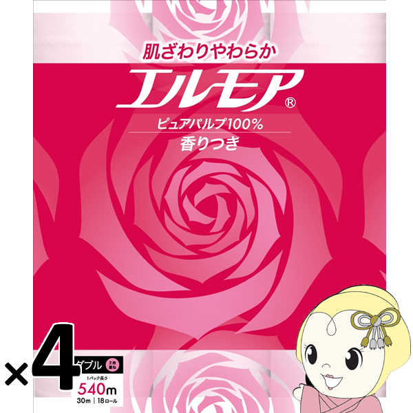 トイレットペーパー [箱売]エルモア 花の香りピンク ダブル2枚重ね30ｍ １パック18ロール×4パックセッ