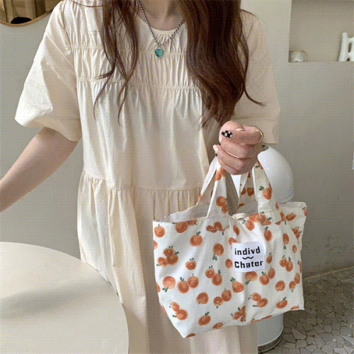 エコバッグ　バッグ　ハンドバッグ　弁当バッグ　弁当袋　韓国ファッション　花　ミニートートバッグ
