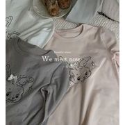 秋冬新作   韓国風子供服     長袖Tシャツ + ズボン   部屋着  男女兼用  2点セット  2色