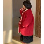 秋冬新作   韓国風子供服  トップス  もふもふ   レッド  コート  暖かい服
