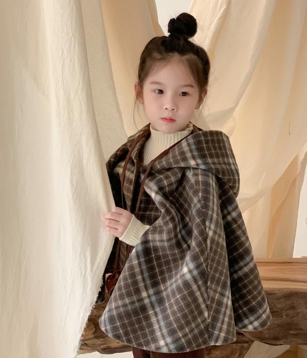 冬新作 韓国風子供服   コート トップス   マント  チェック柄   ファッション