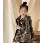 冬新作 韓国風子供服   コート トップス   マント  チェック柄   ファッション
