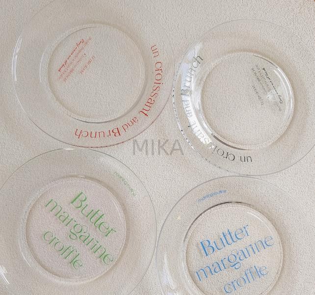 INS  人気    円形  英字  ガラス  皿  置物を飾  デザート  インテリア  トレイ 創意撮影装具