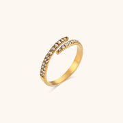 新作 欧米のリング 2列ジルコン調節可能な指輪 ステンレス鋼メッキ18K金の指輪 素敵 女性アクセサリー