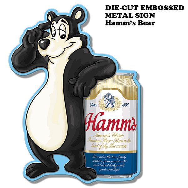 ダイカットエンボス メタルサイン Hamm's Bear【ハムズ ブリキ看板】