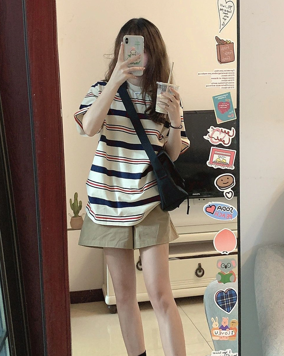夏 新作 レディース Tシャツ 女の子 半袖 ボーダー柄 デザイン感 ゆったり カジュアルお出かけ 通勤