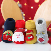 クリスマス 秋冬  韓国風子供服   ベビー靴下   ソックス   キッズ  厚   子供靴下  歩行用   0~3歳  4色