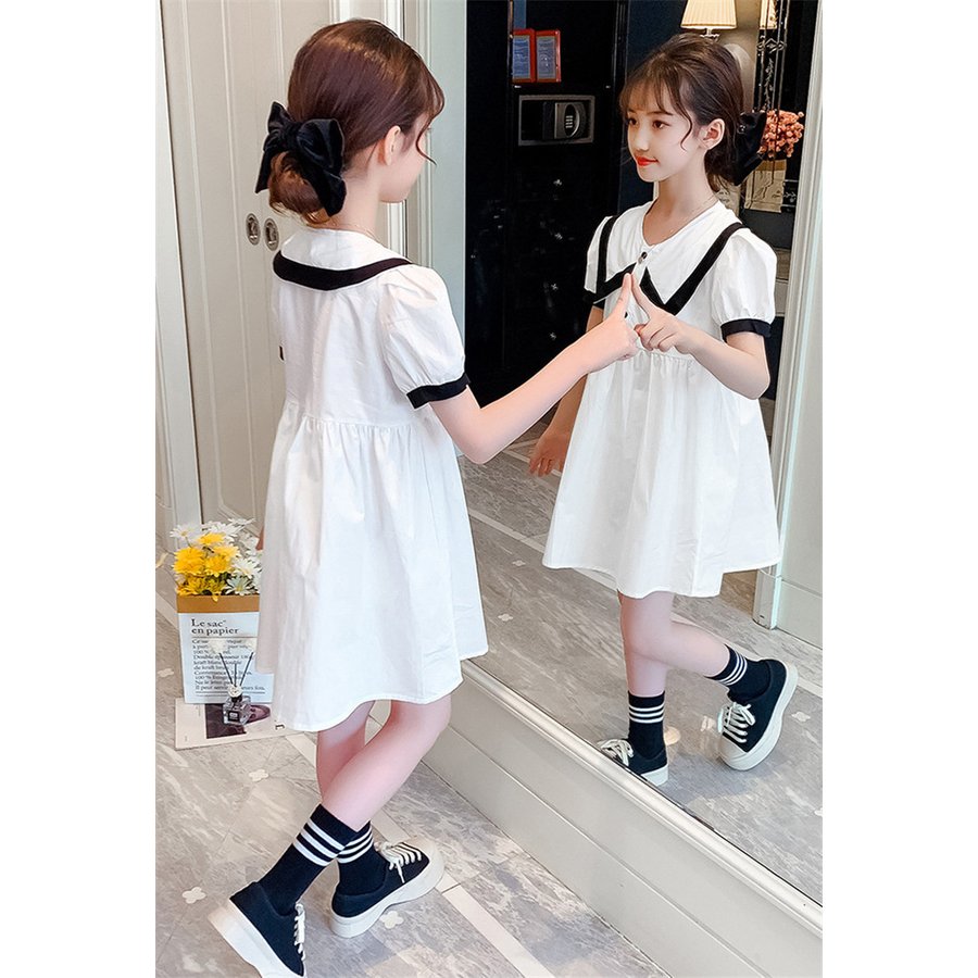 子供服 ワンピース 160 韓国子ども服 キッズ 女の子 夏服 半袖ワンピース 折り襟 子供ドレス