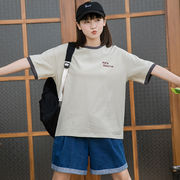 夏 新作 レディース Tシャツ  半袖 学生 ラウンドネック ゆったり デザイン感 着痩せ カジュアル 通勤