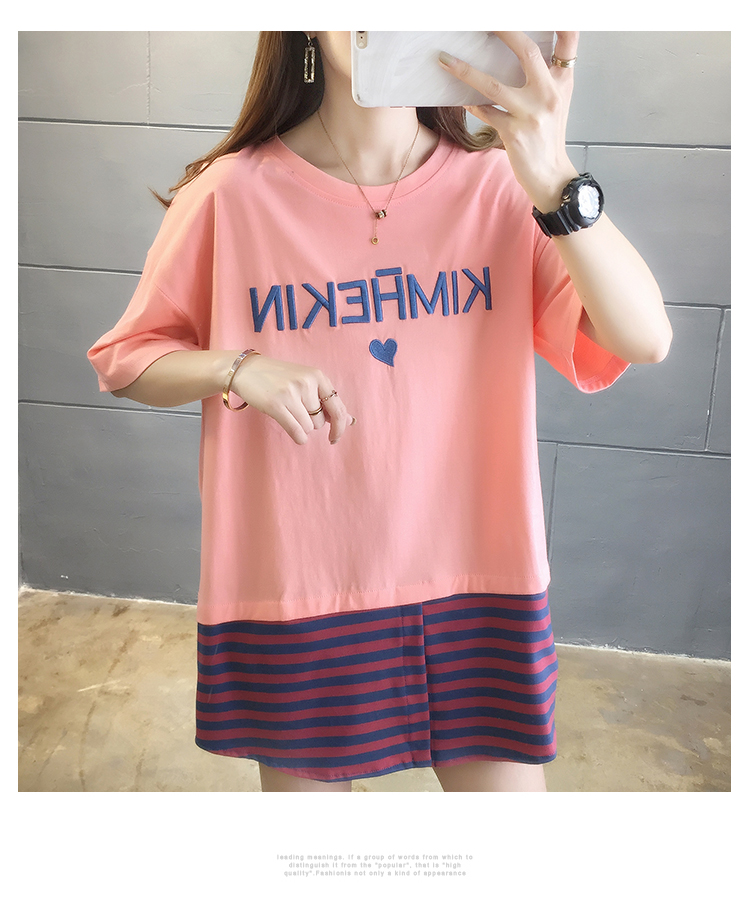 【予約220056】大きいサイズ春夏新作 韓国 レディース ファッション  Tシャツ ワンピースLL-4L刺繍