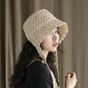 帽子 ハット 女優帽 リボン 草編み帽子 通気 日除け レディース