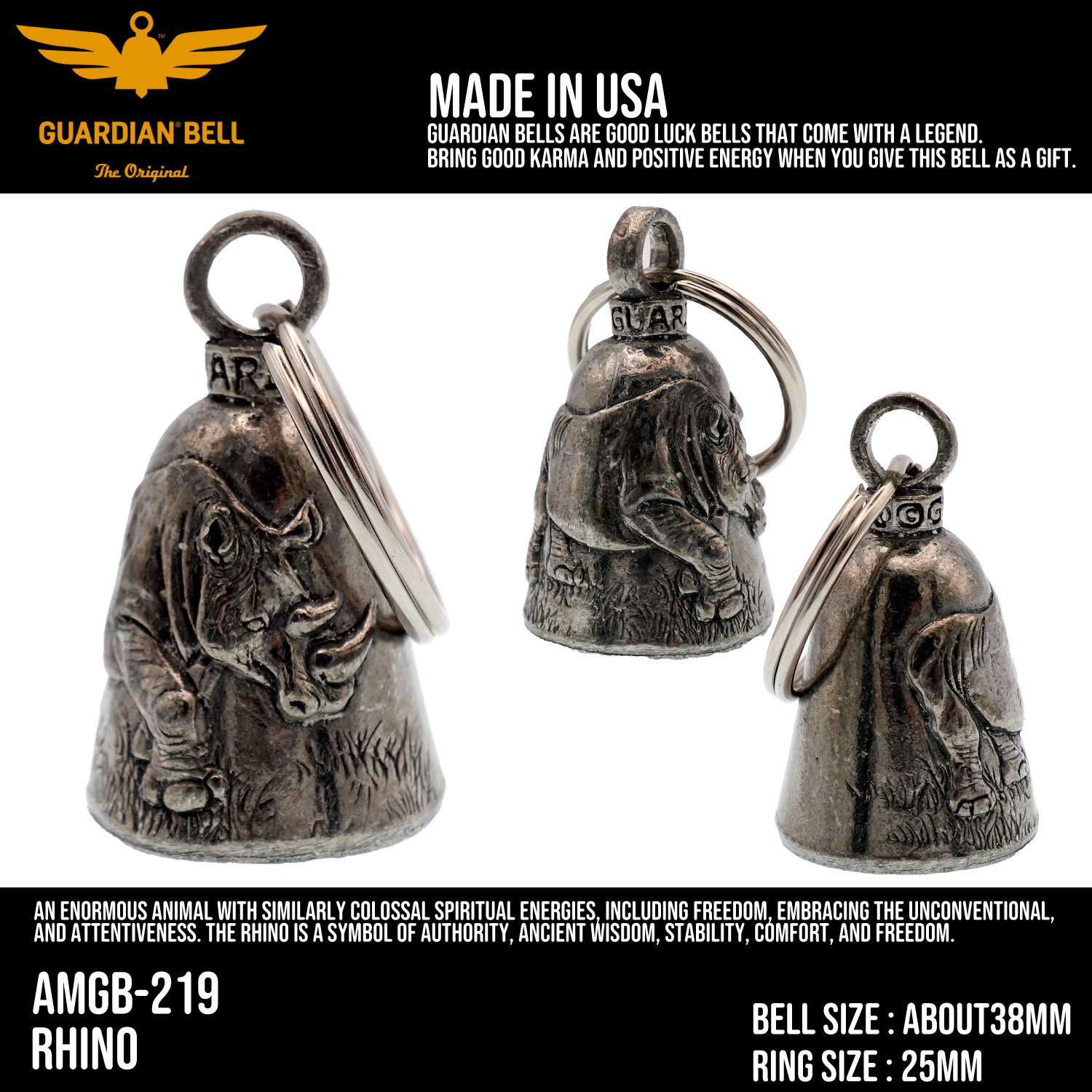 ガーディアンベル RHINO サイ お守り バイカーベル キーホルダー