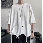 トップス メンズ Tシャツ ブラウス 半袖 暗黒系 ダメージ加工