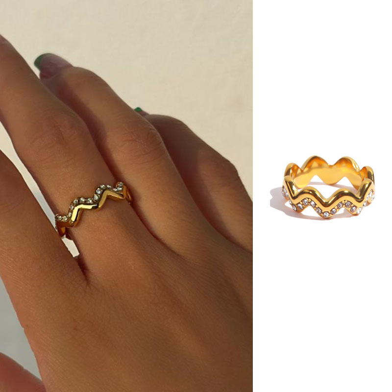 欧米の新作 波状のジルコニア ステンレス鋼指輪 女性の アクセサリー ファッション 指輪 防錆 chic リング