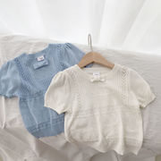 シャツ 夏 トップス 子供服 Ｔシャツ 半袖  快適 ゆったり ニット 薄手 透かし編み 2色
