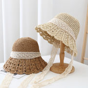 韓国のファッション 女性のビーチハット 通気性麦わら帽子日よけ帽子折りたたみ 編み物 バケットハット