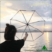 ins風 透明 可視性 折りたたみ傘 携帯用傘  収納ケース付き 耐風 撥水 雨具 写真