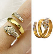 新作 女性 欧米ファッション ジルコン蛇の指輪ステンレス鋼 14kゴールド メッキ リング 人気アクセサリー