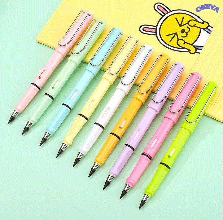 鉛筆　削らない　無限鉛筆　HB 消しゴム付き　筆記用具　文具　永久鉛筆　12色展開
