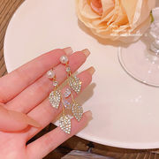S925ピアス  金枝と翡翠の葉のピアス  パールピアス  ファッション