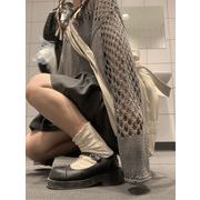 一味違っている ニットトップス 透かし彫り デザインセンス 長袖トップス カジュアル 丸首トップス